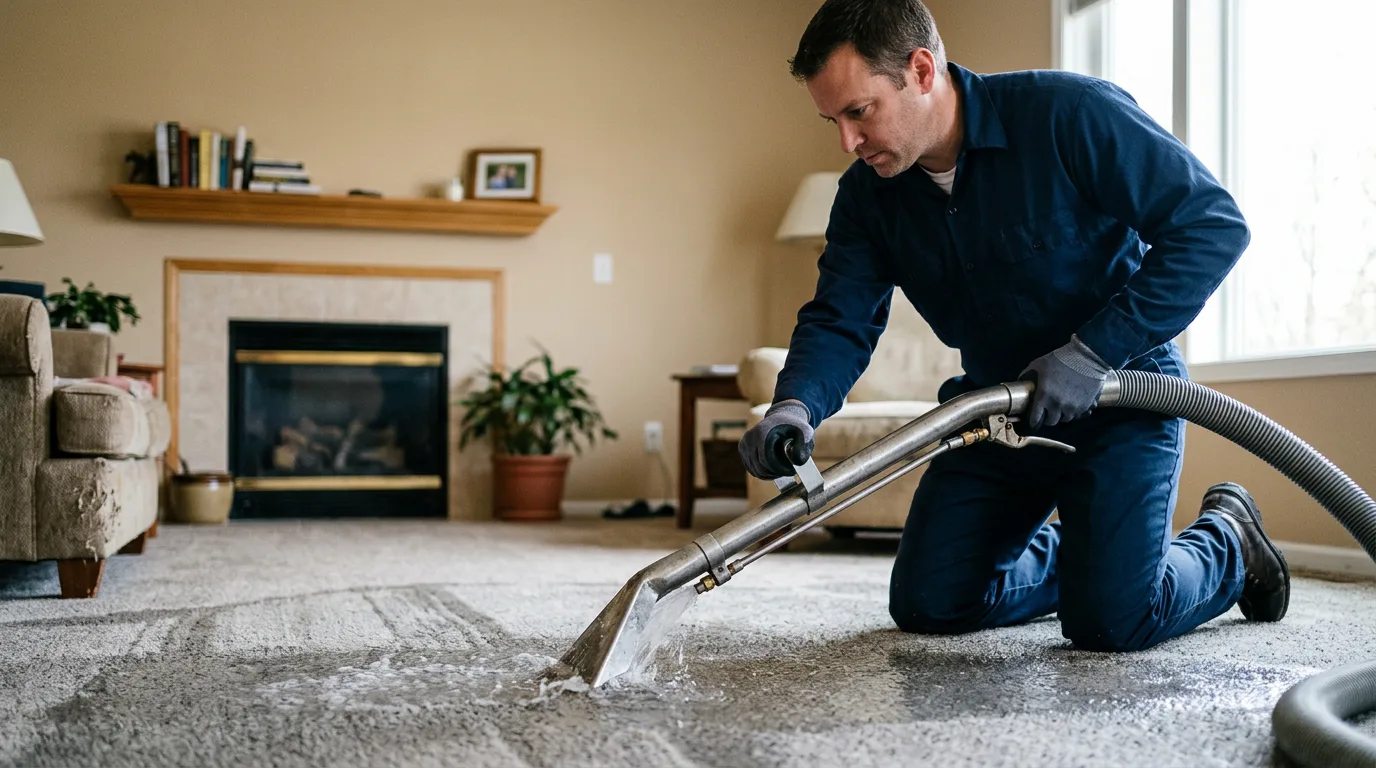 Water damage restoration technician working near Rancocas, NJ